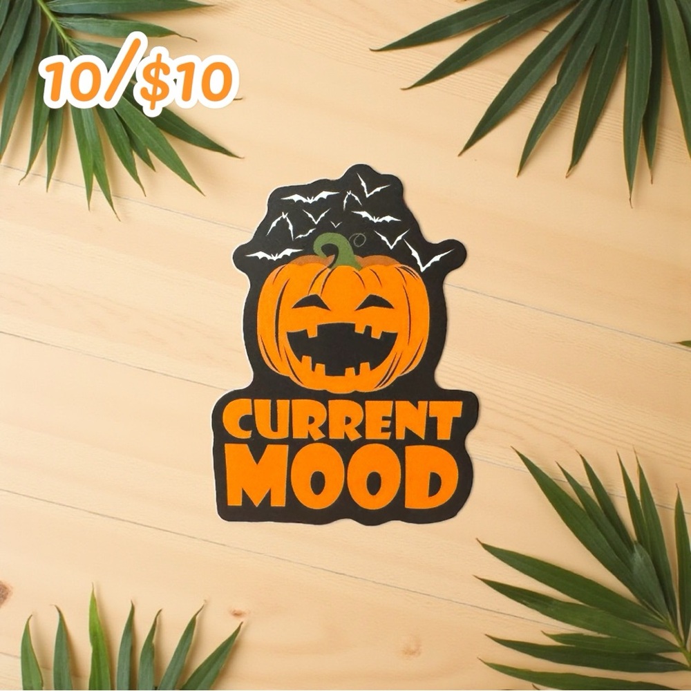 Halloween Pumpkin Sticker – Jack O’Lantern Current Mood with Bats